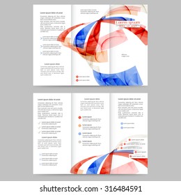 Colored tri fold business brochure design template with abstract lines and waves for your business