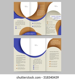 Colored tri fold business brochure design template with abstract lines and waves for your business