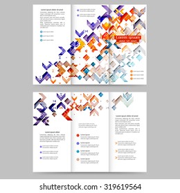 Colored tri fold business brochure design template with geometric elements for your business