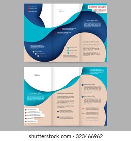 Colored tri fold business brochure design template with abstract lines and waves for your business