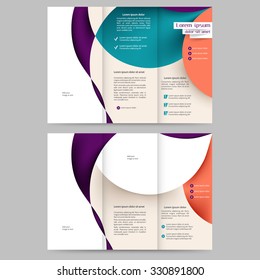 Colored tri fold business brochure design template with abstract lines and waves for your business