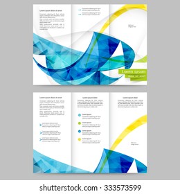 Colored tri fold business brochure design template with abstract lines and waves for your business