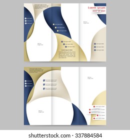 Colored tri fold business brochure design template with abstract lines and waves for your business