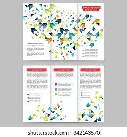 Colored tri fold business brochure design template with geometric elements for your business