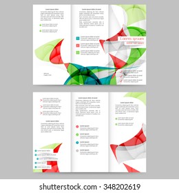 Colored tri fold business brochure design template with abstract lines and waves for your business