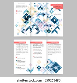 Colored tri fold business brochure design template with geometric elements for your business