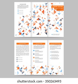 Colored tri fold business brochure design template with geometric elements for your business