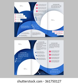 Colored tri fold business brochure design template with abstract lines and waves for your business