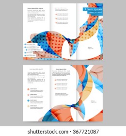 Colored tri fold business brochure design template with abstract lines and waves for your business