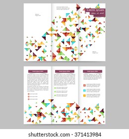 Colored tri fold business brochure design template with geometric elements 