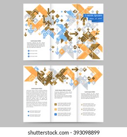 Colored tri fold business brochure design template with geometric elements for your business