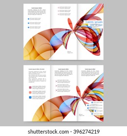Colored tri fold business brochure design template with abstract lines and waves for your business