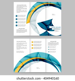 Colored tri fold business brochure design template with geometric elements for your business