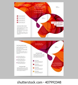 Colored tri fold business brochure design template with abstract lines and waves for your business
