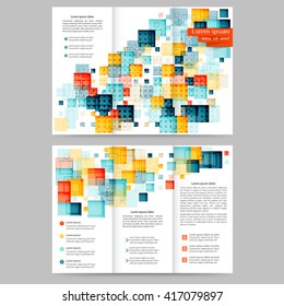 Colored tri fold business brochure design template with geometric elements for your business
