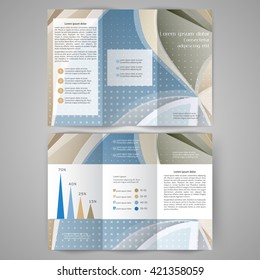 Colored tri fold business brochure design template with abstract lines and waves for your business