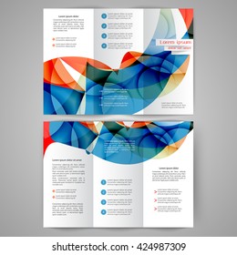 Colored tri fold business brochure design template with abstract lines and waves for your business