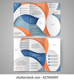 Colored tri fold business brochure design template with abstract lines and waves for your business