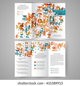 Colored tri fold business brochure design template with geometric elements for your business