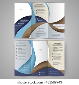 Colored tri fold business brochure design template with abstract lines and waves for your business