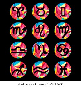Colored triangle vector zodiac signs. Horoscope icons