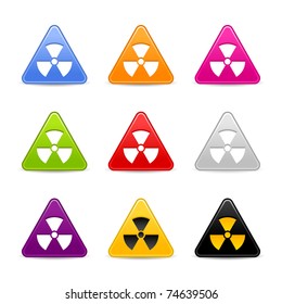 Colored triangle web 2.0 buttons with radiation sign and gray shadow on white