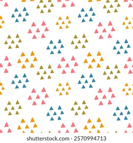 Colored triangles seamless pattern, vector background. Ideal for fabric, textile, baby bedding, wallpaper, pajamas. Scandinavian style.