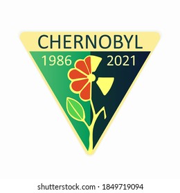 Colored triangular sign for the anniversary of the Chernobyl disaster. The concept of nuclear power, the danger of a peaceful atom. Vector illustration