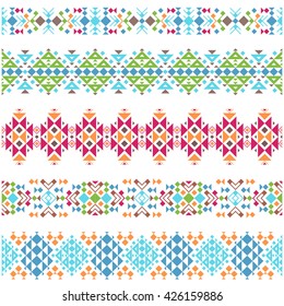 Colored tribal aztec ethnic horizontal borders. Vector illustration