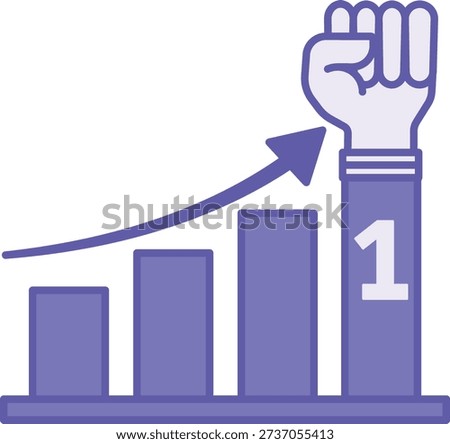 Colored Triumph Icon. Vector Illustration. Diagram with Up Arrow and Raised Fist. Victory, Celebration. Success Concept