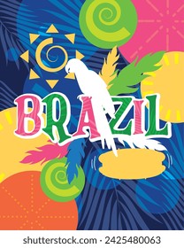 Ilustración del vector del póster de Brasil tropical coloreado