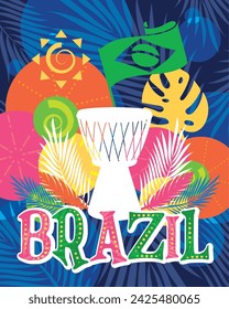 Colored tropical Brazil poster Vector illustration