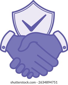 Ícone de Confiança Colorida. Ilustração de vetor. Handshake e escudo. Fé na Honestidade, Decência e Boas Intenções de Outra Pessoa. Conceito de Influenciador