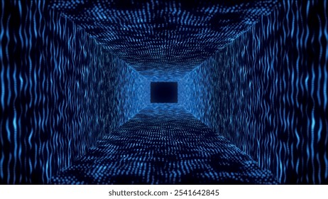 Fundo do túnel colorido. Resumo techno digital background. Corredor. Informações de fluxo de dados. Conceito de comunicação digital. Buraco de minhoca. Ilustração de vetor 3d.