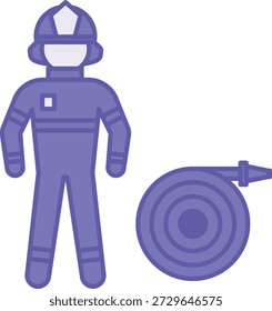 Ícone de engrenagens de participação colorida. Ilustração vetorial. Equipamento de proteção dos bombeiros. Capacete e Mangueira de Fogo. Conceito de bombeiro
