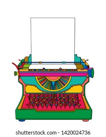Colored typewriter vector over white background