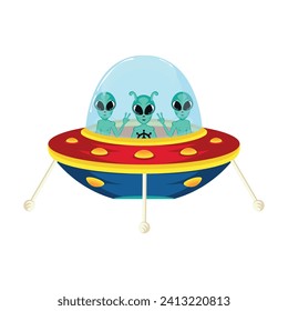 Nave espacial Ufo coloreada con carácter extraterrestre Ilustración vectorial