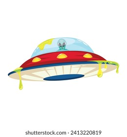 Nave espacial Ufo coloreada con carácter extraterrestre Ilustración vectorial