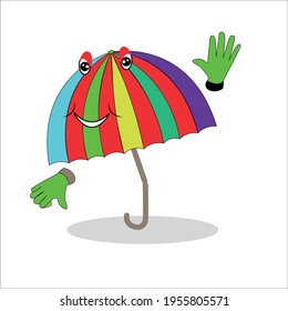 colored umbrella with facial expressions and hands gestures