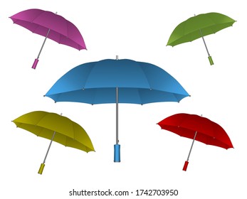 Colored umbrellas in different angles on a transparent background