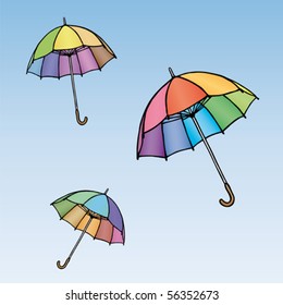 Colored umbrellas, drawing vector illustration