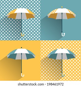 Colored umbrellas. Flat vector sign. 