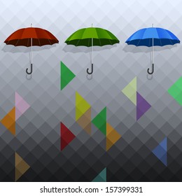 Colored umbrellas on geometric background. Vector EPS10