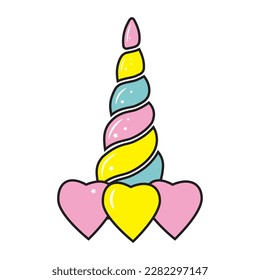 Colored unicorn horn. Color isolated vector illustration in cartoon style.