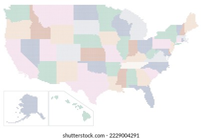 Colored united states geographic regions, colored political dot map 