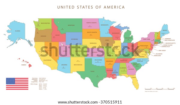 Colored United States Map Names Capitals Stock Vector Royalty