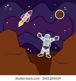 Colored universe background with astronaut and spaceship Vector