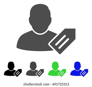 Colored user tag, gray, black, blue, green icon versions. Flat icon style for web design.