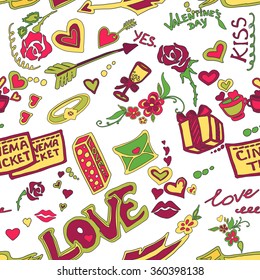 Colored Valentines day doodle pattern