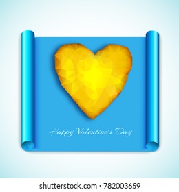 Colored valentines unfolded scroll inside a yellow heart and white congratulations headline vector illustration